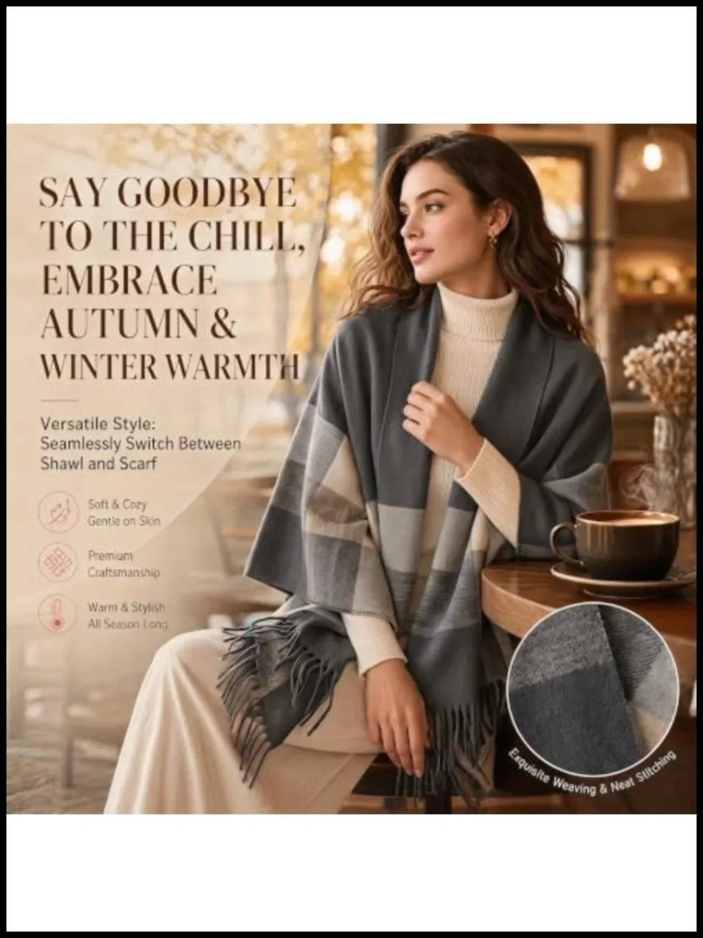Oversized Open Front Poncho Cape Shawl Wrap Tassel Fringe Cozy Cardigan